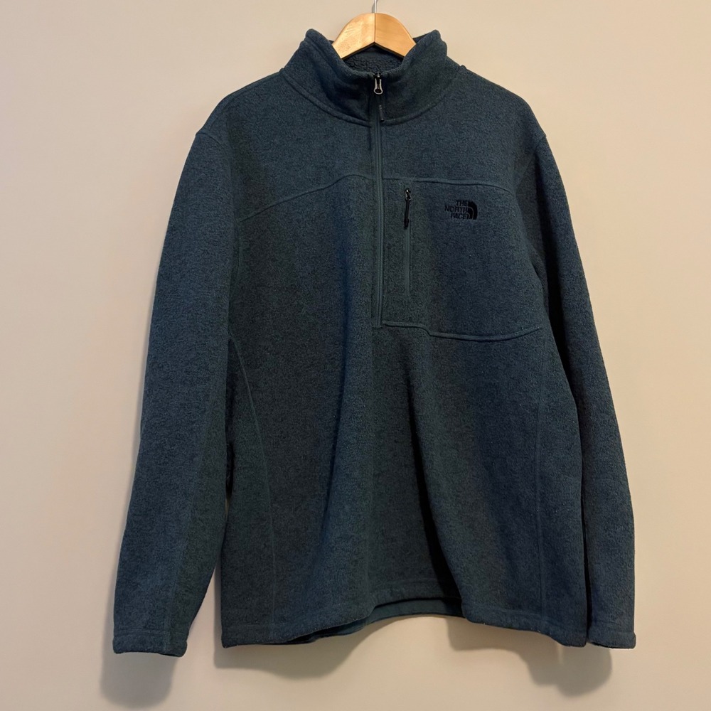 The North Face Mens XXL Quarter Zip Fleece Pullover Teal Blue Heathered Jacket - Picture 1 of 6